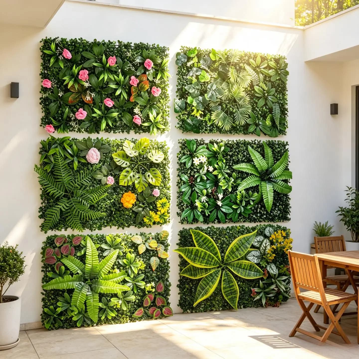 UV Resistant Artificial Green Wall Panel 40*60cm Faux Fern Foliage Plant Wall for Balcony Cafe Wedding Background Decoration