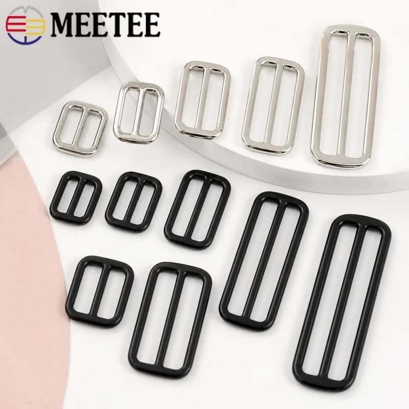 10Pcs 25-50mm Square Center Bar Adjuster Buckle Metal Slider for Bag Strap Webbing Tri Glide Ring DIY Hardware Sewing Parts