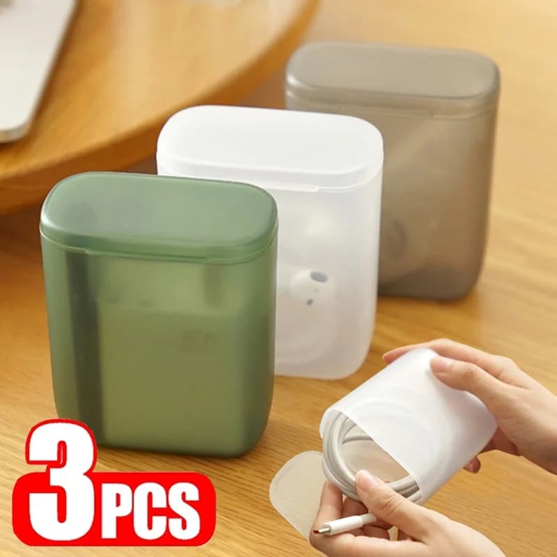 Anti Dust Portable Desktop Data Cable Storage Box With Cover Cell Phone Charger Box Office Transparent Cable Container Box