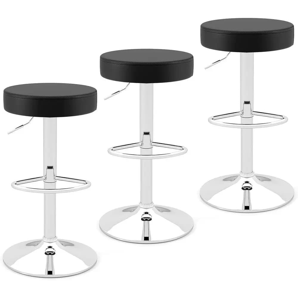 Set di 3 Sgabelli da Bar Girevoli con Altezza Regolabile, Sedili Imbottiti in Pelle PU, Poggiapiedi e Base Antiscivolo per Cucina, Sala da Pranzo, Colazione