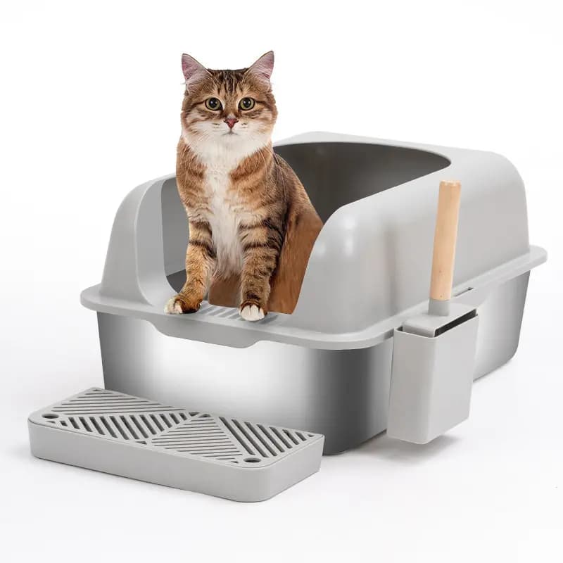 Lettiera per gatti semichiusa in acciaio inossidabile 304, facile da pulire, sabbia allargata e ispessita a prova di perdite, toilette per gatti di grande spazio