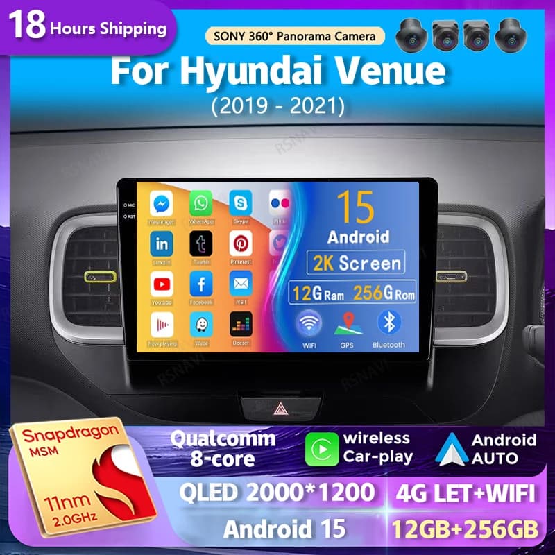 Android14 Autoradio Per Hyundai Venue RHD 2019 2020 2021 Navigazione GPS Lettore Video Multimediale Stereo Carplay + Auto DSP WiFi + 4G