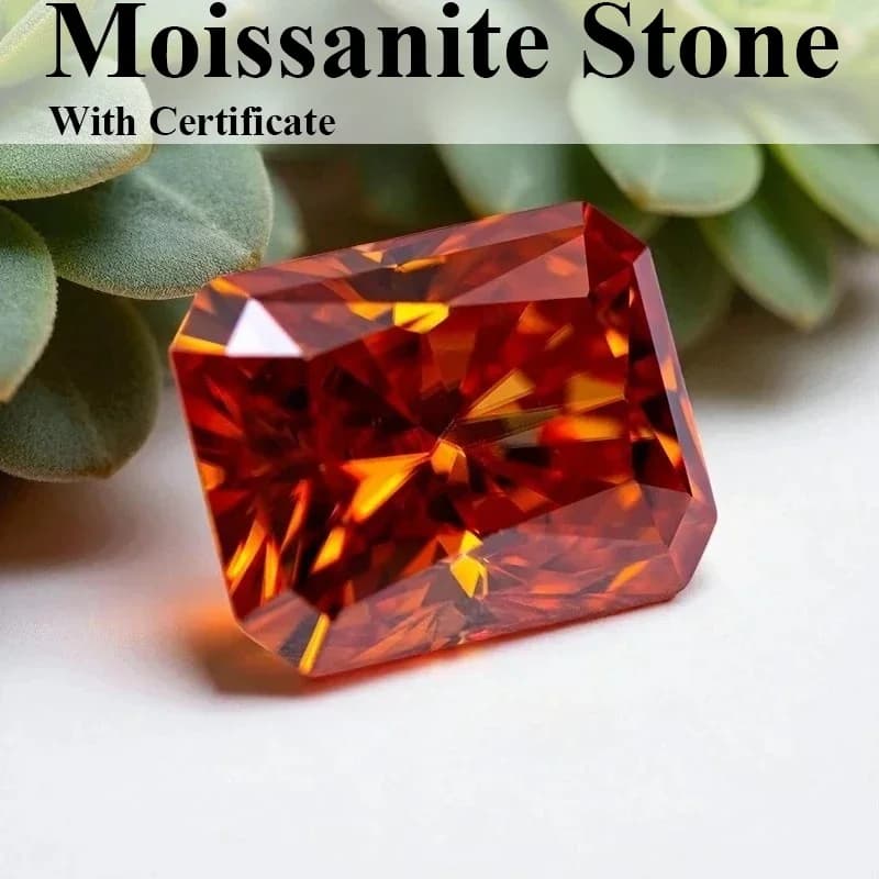 NEW Moissanite Stone Orange Color VVS1 Radiant Cut Artificial Gemstone DIY Ring Necklace Earrings Main Materials With Certificat