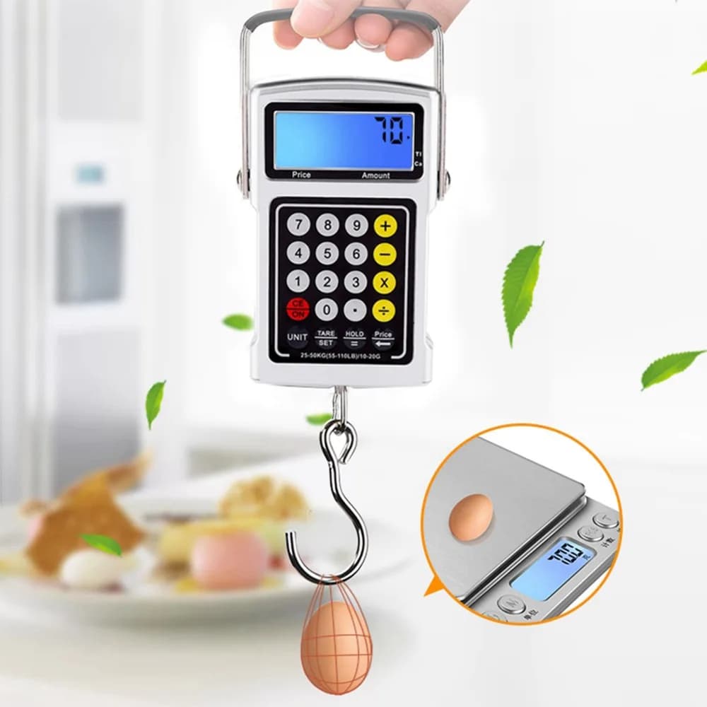 ABS Electronic Fish Hook Scale 7 in 1 Function Silver Digital Hanging Scale Portable Multifunctional Luggage Weighing Scale
