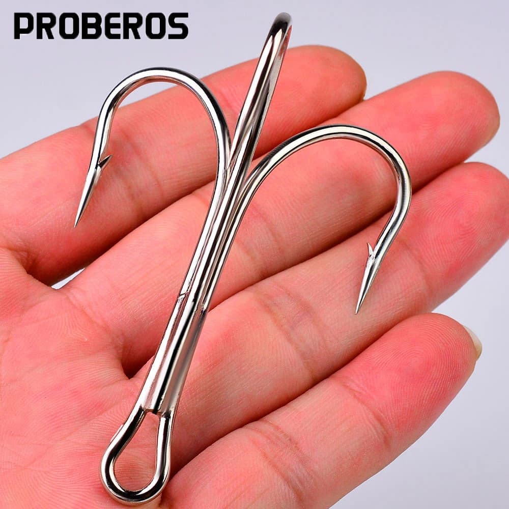 PROBEROS 10 pezzi amo trigemino squalo super grande - 4X forte esca per tonno gancio da pesca extra grande gancio di ancoraggio, dimensioni 6/0-10/0 # All'aperto