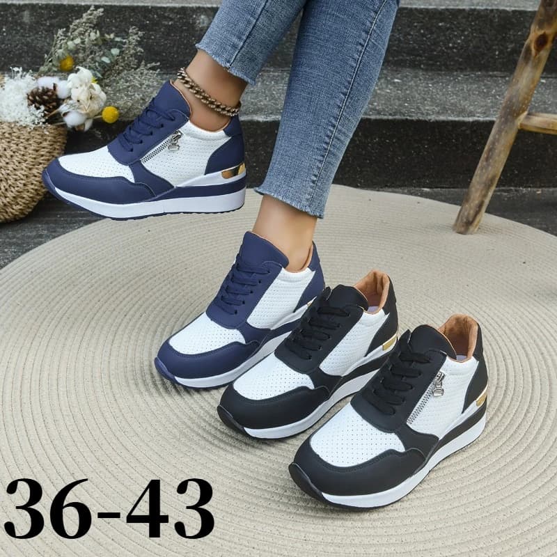 Women Sneakers Thick Sole Built-in Heel Lift Design Black White Casual Shoes Breathable Comfort Daily Wear Urban Style Footwear
