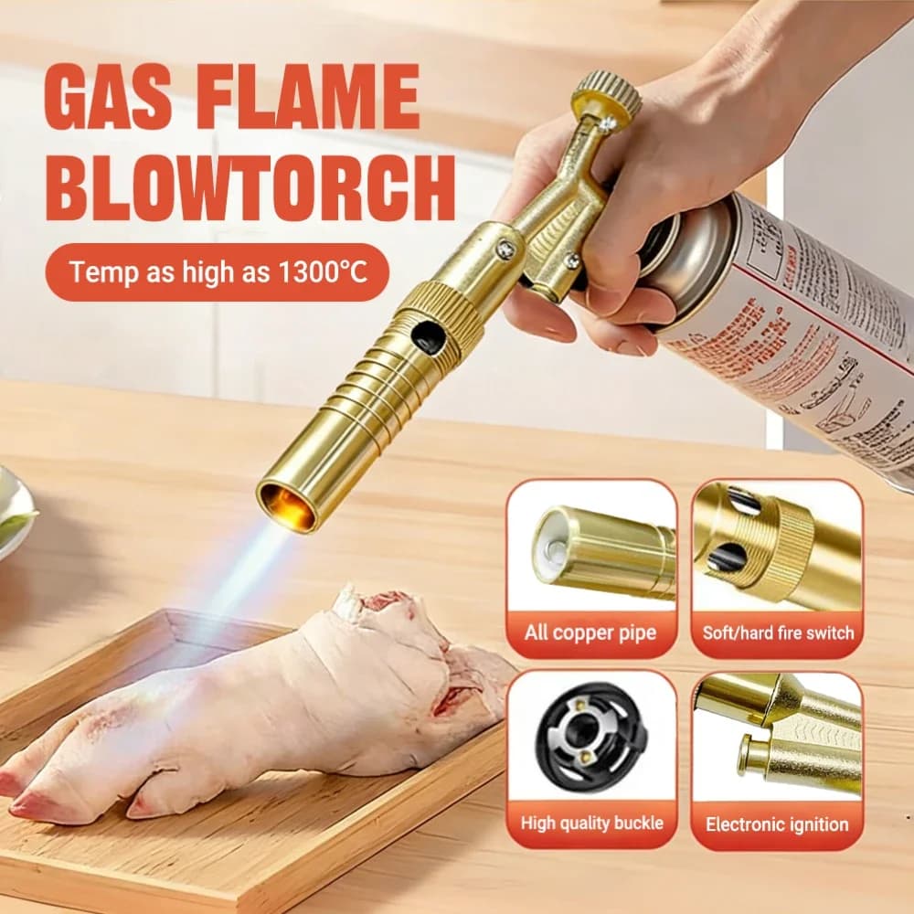 Adjustable Flame Gun Butane Welding Torch with Brass Copper Construction - Portable Gas Burner for Outdoor Camping & BBQ Cooking