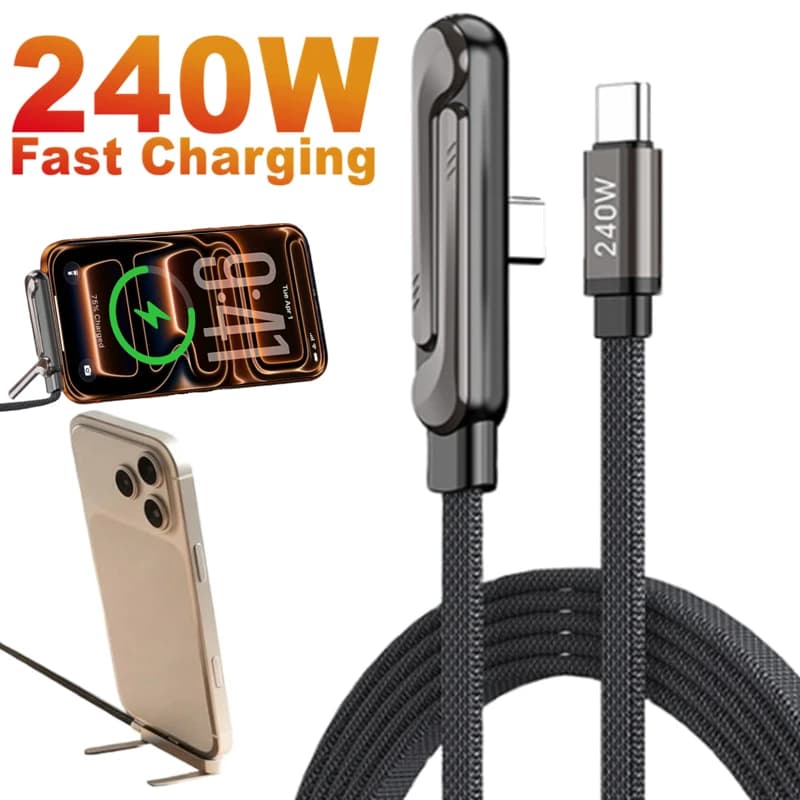 Caricabatterie per Telefono 240W PD Type C con Supporto Pieghevole Invisibile, Cavo di Ricarica Rapida per iPhone 15 16 17 Pro Max Samsung
