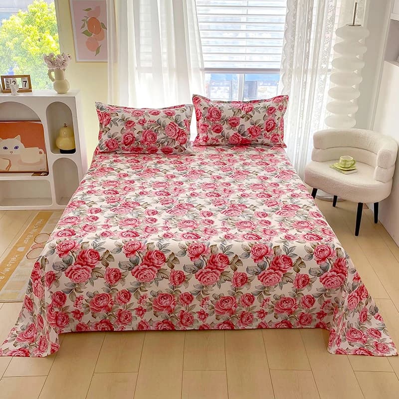 Flat sheet printed with red flowers for double bed Single/Queen/King Reattive sheets printed for sabanas cama 150x200 beds