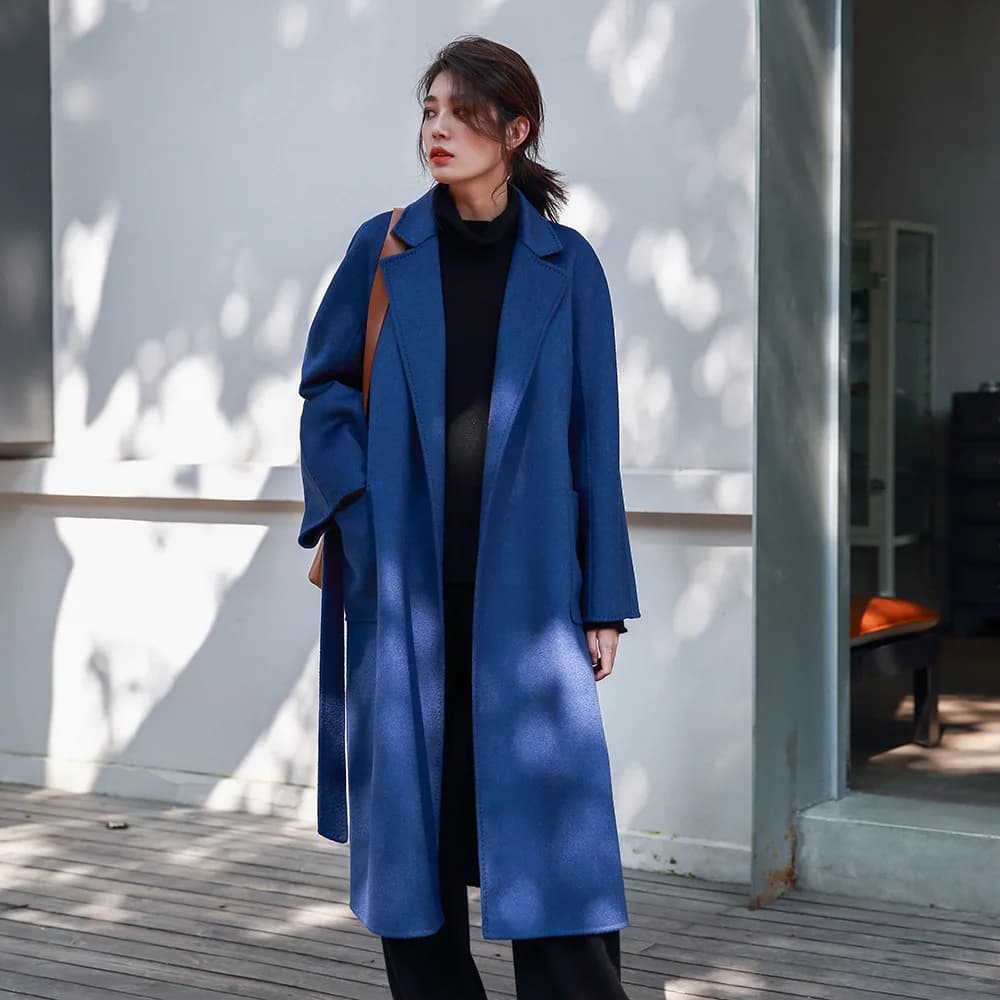 Allingentle Women's Long Coat Flat Collar Jacket Fashion Patch Pocket Blazer for Casual Office Customize
