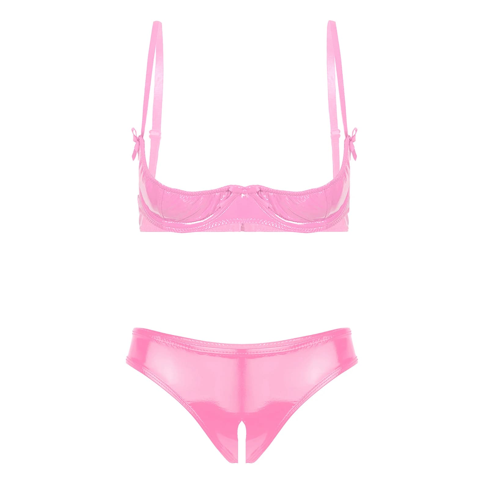 Set di biancheria intima Sexy in pelle verniciata lucida da donna intimo cinghie regolabili reggiseno con ferretto sul petto aperto con slip con apertura sul cavallo