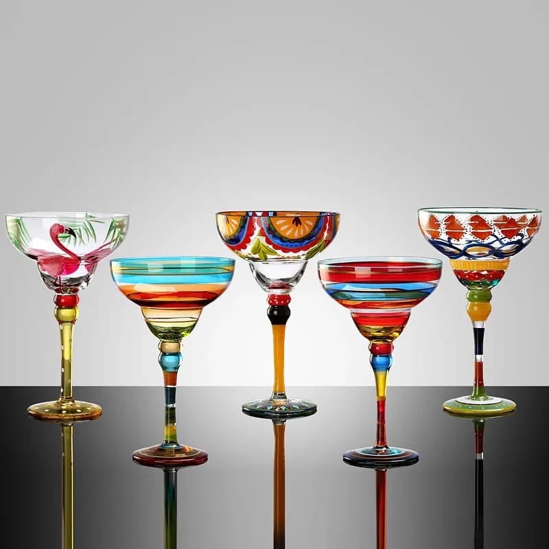 Cocktail Glass Cup Hand-painted Margarita Goblet Wine Glass Creative Flamingo Wine Glass Red Striped Red Wine Cup Water Cup