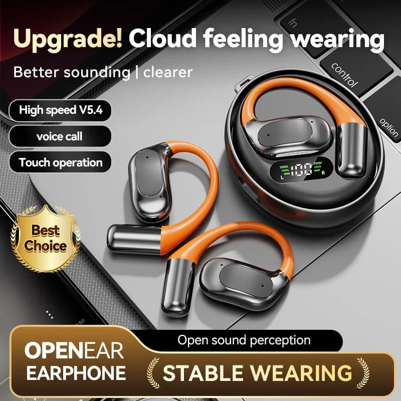 Cuffie Bluetooth OWS Open Ear con Gancio Rotante, Auricolari Wireless per Sport con Lunga Durata della Batteria, Ideali per Corsa e Allenamento in Palestra