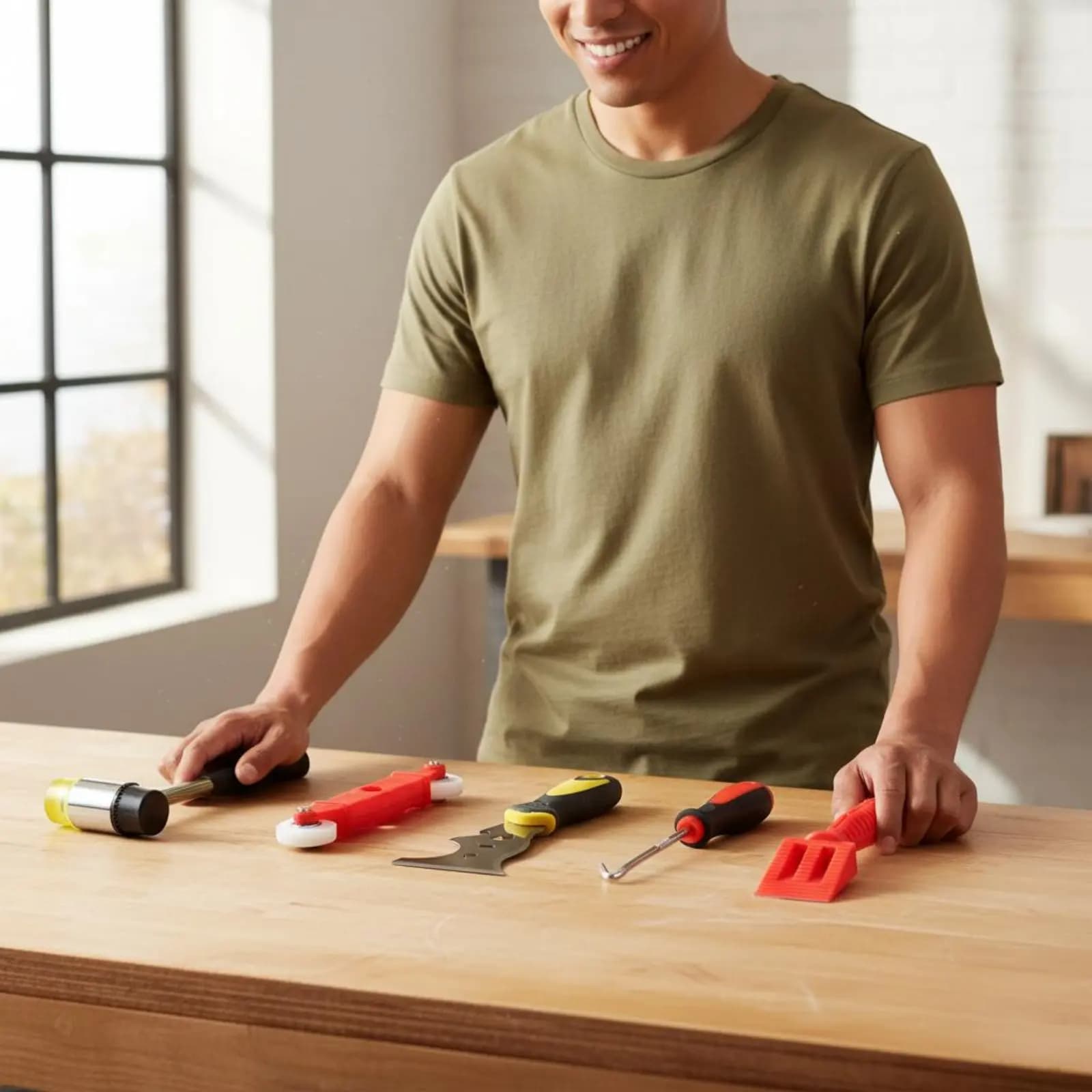 Set di 5 Attrezzi per Porte e Finestre con Manici Ergonomici, Kit con Ruota Scanalata e Raschietto per Installazione Senza Sforzo