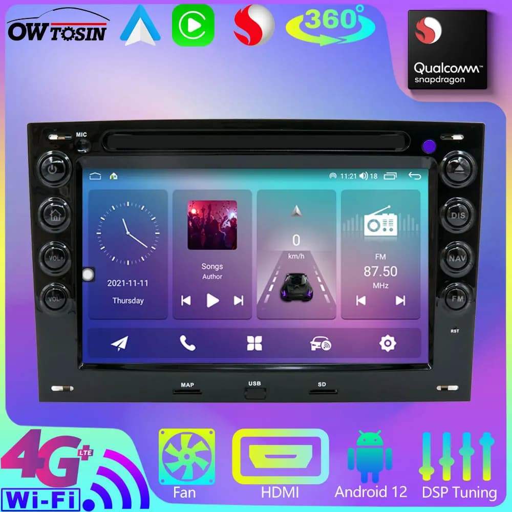 UIS7870 12G + 256G Android 13 Lettore di Navigazione GPS per Auto Per Renault Megane 2 2002-2009 Bluetooth 5.0 Wireless CarPlay Radio schermo