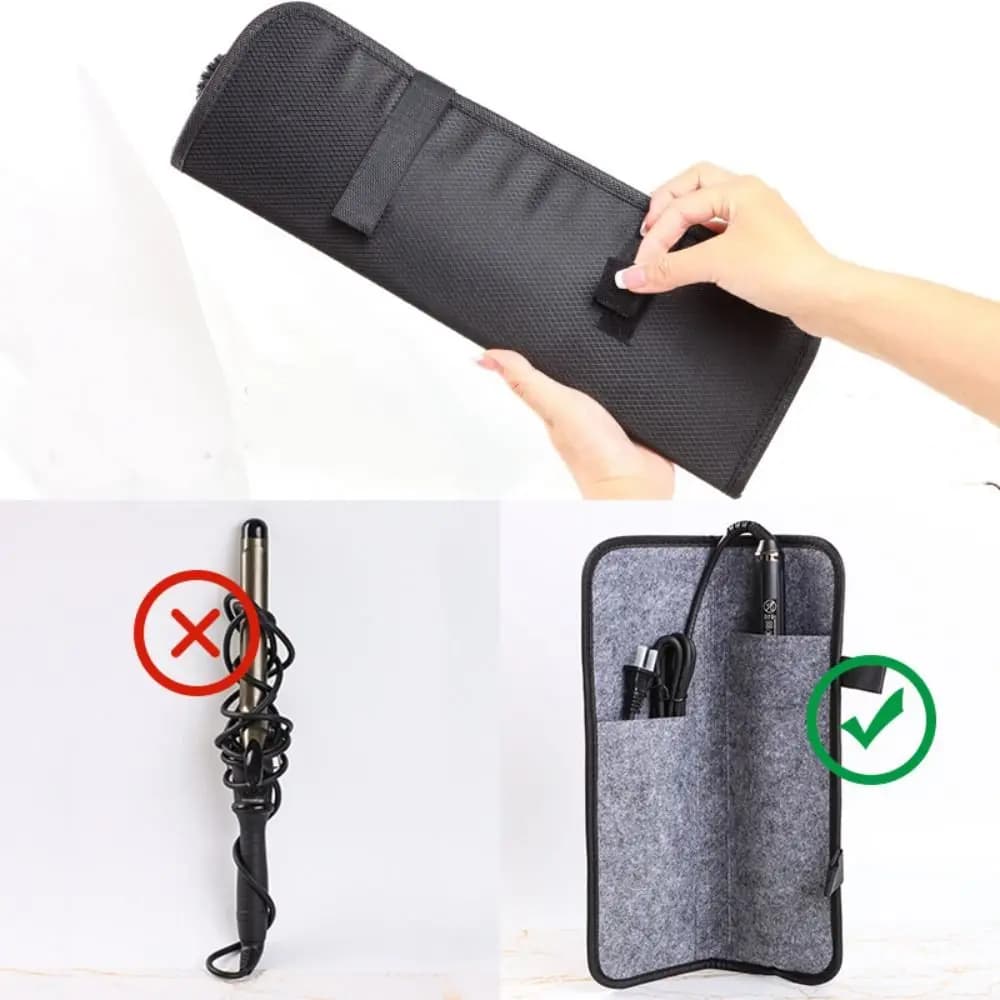 Nylon Hair Straightener Storage Bag Hair Styling Tool Black Curling Iron Carrying Case Easy Carrying Heat Resistant Mat Pad