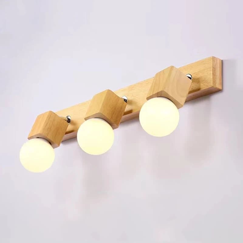 Lampada da parete in legno nordico con blocco artistico in legno Lampada da parete per corridoio con specchio per camera da letto semplice Lampada da parete per corridoio