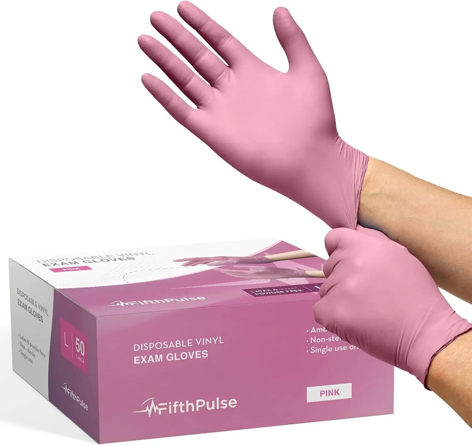 Guanti Monouso in Vinile Rosa - Senza Polvere e Senza Lattice, Guanti per Esami Medici