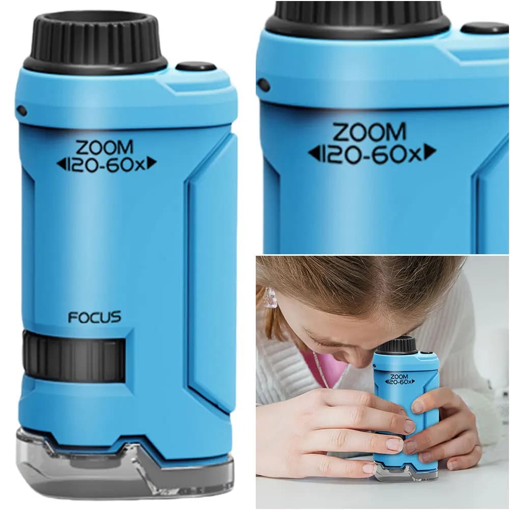 Nuovo microscopio portatile 60x-120x microscopio tascabile educativo illuminato a LED giocattoli scientifici giocattolo stelo per bambini all'aperto per bambini