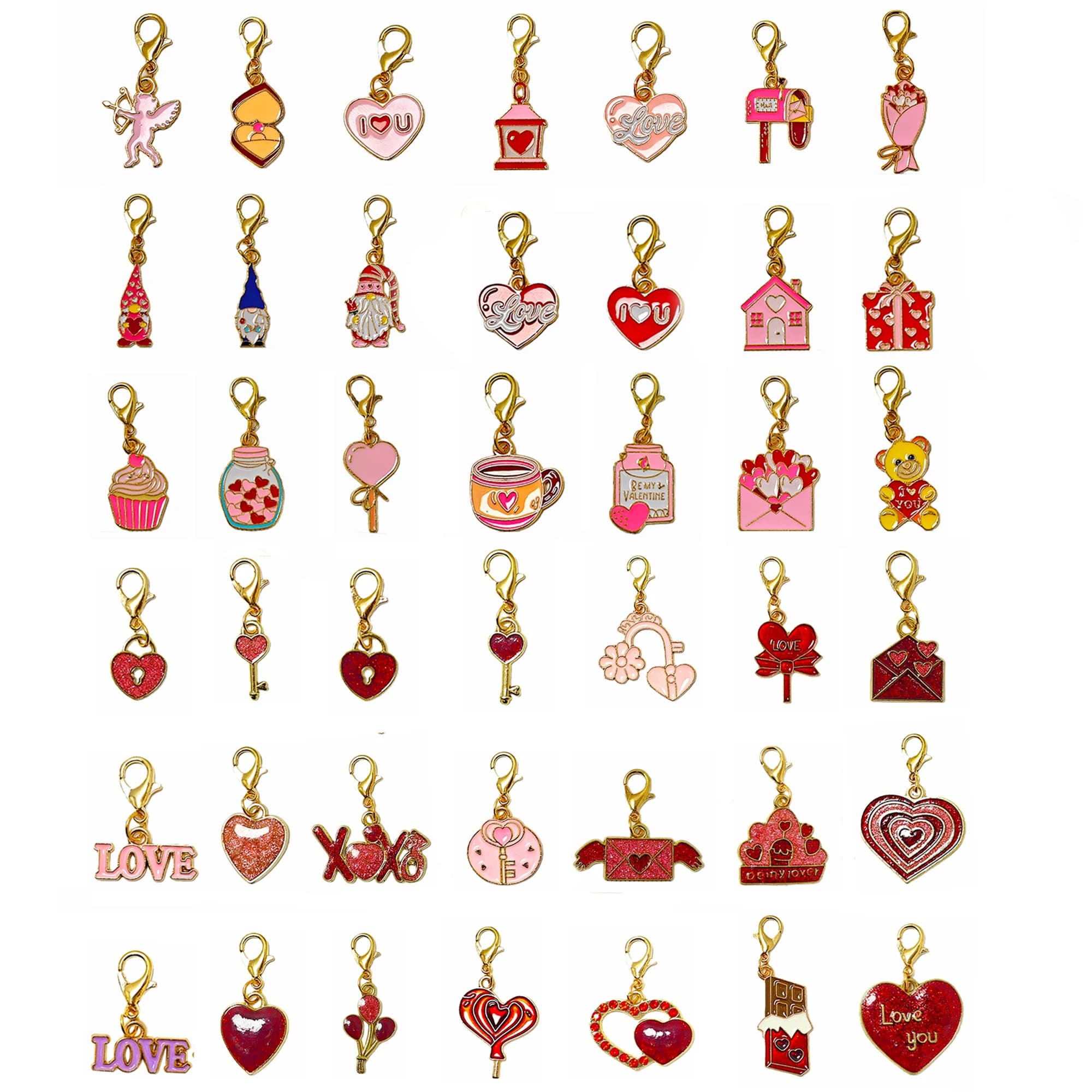 Ciondoli per San Valentino e festa della mamma con fermagli a moschettone - Accessori fai da te per bracciali, collane, portachiavi e ciondoli per borse