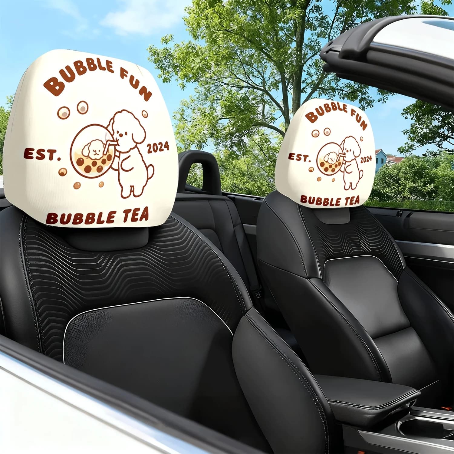 2 coprisedili per poggiatesta auto, con stampa a tema cane a bolle, copricuscino per poggiatesta e cuscino per il collo - con design simpatico - per auto