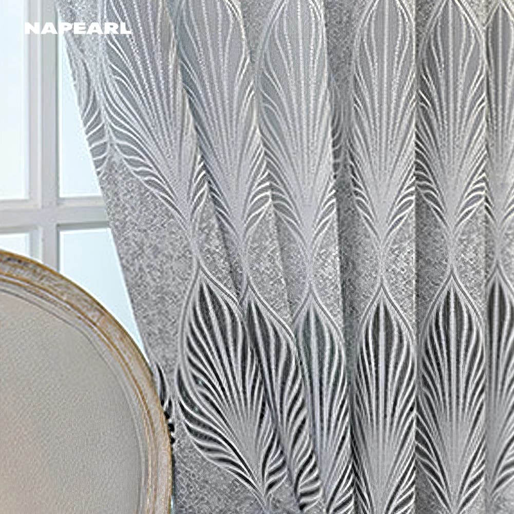 NAPEARL 1 Pair European Style Curtain for Living Room Grey Jacquard Window Curtain Home Decor