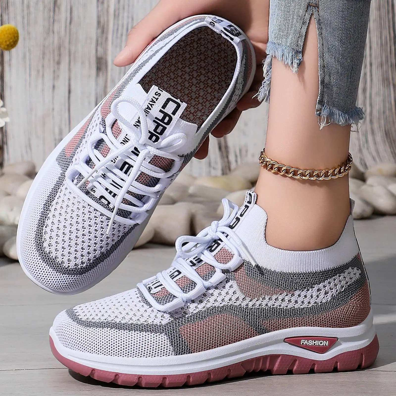 Scarpe casual da donna Scarpe sportive da palestra Air Mesh Scarpe da ginnastica robuste da donna Scarpe vulcanizzate stringate con piattaforma traspirante di nuova moda