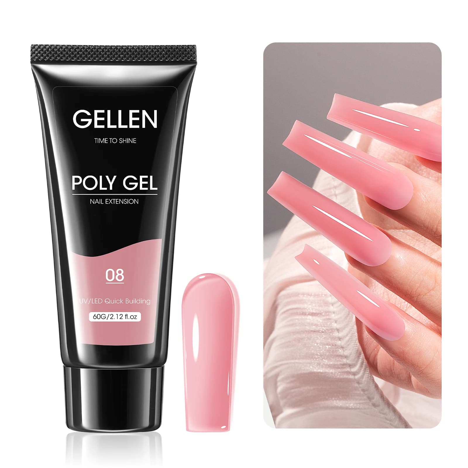 Gel Costruttore Poly Gel per Estensione Unghie 60g, Gel UV LED Soak Off, Smalto Gel a Lunga Durata Senza HEMA, Rosa Nude, per Unghie Fai da Te Professionali a Casa