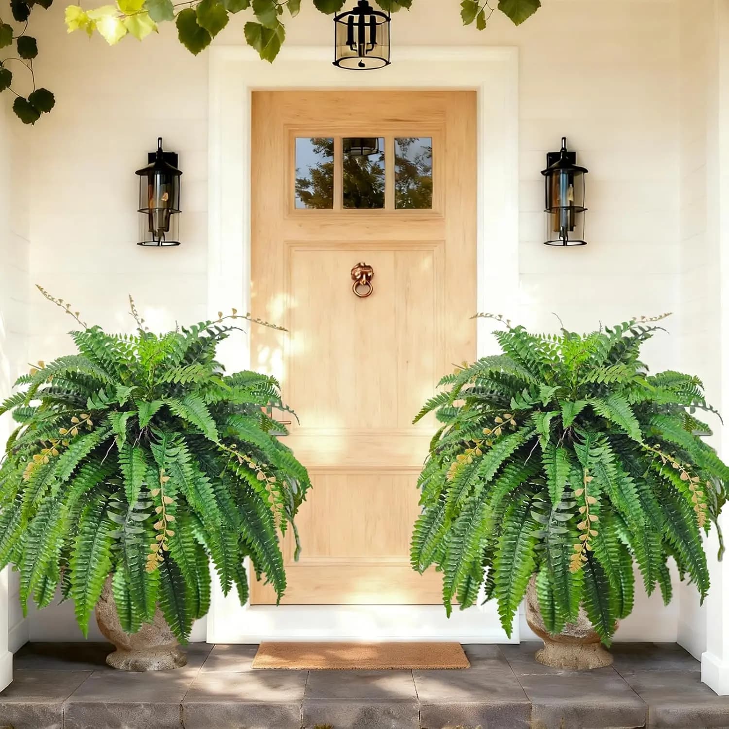 2pcs 48in 88 Blades Artificial Boston Ferns for Outdoors Large, UV Resistant Faux Plants for Garden Porch Patio