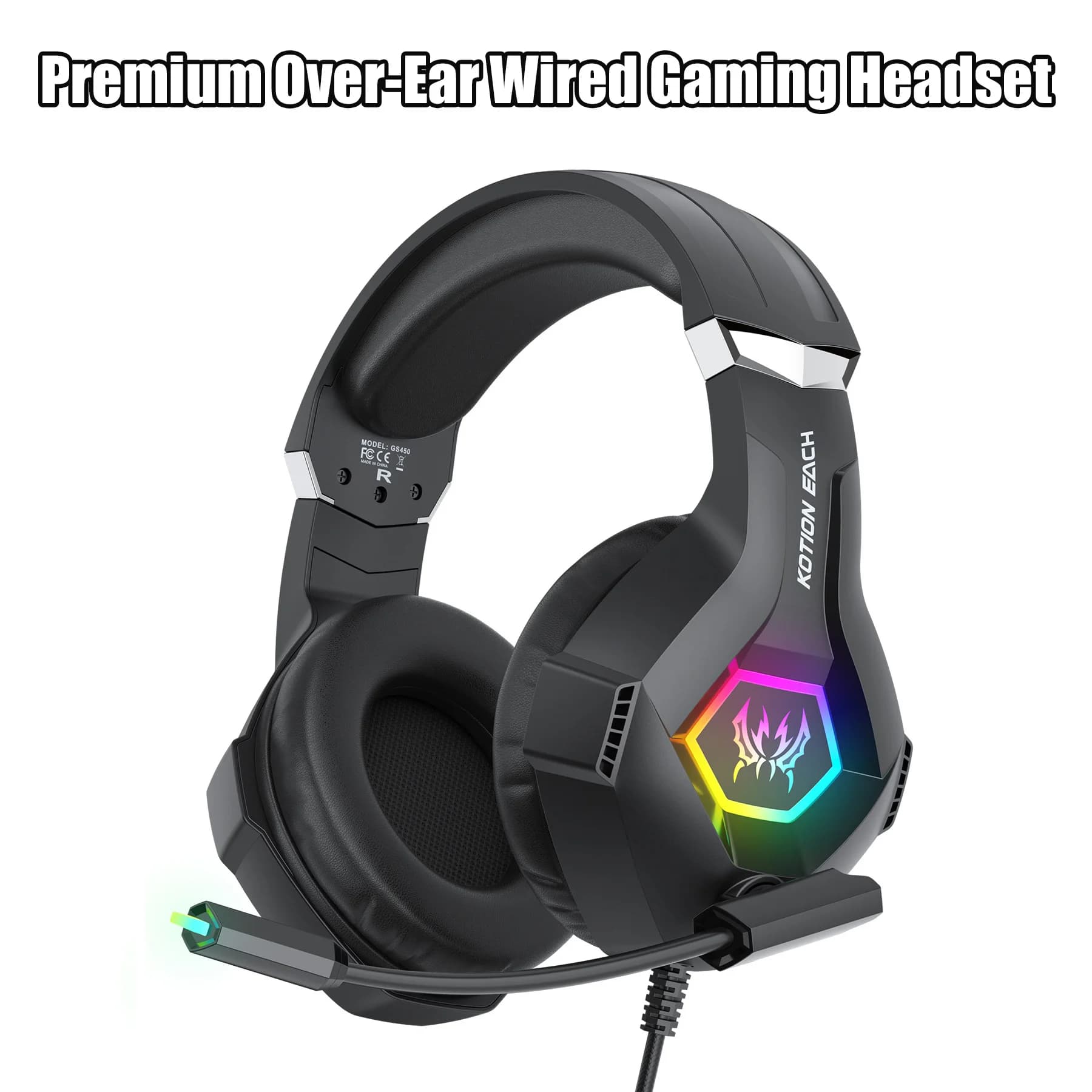 Gaming Headphones for E-sports with Adjustable Microphone with Noise Cancellation and Over-Ear Ergonomic Archery, Compatible with Laptop and PC