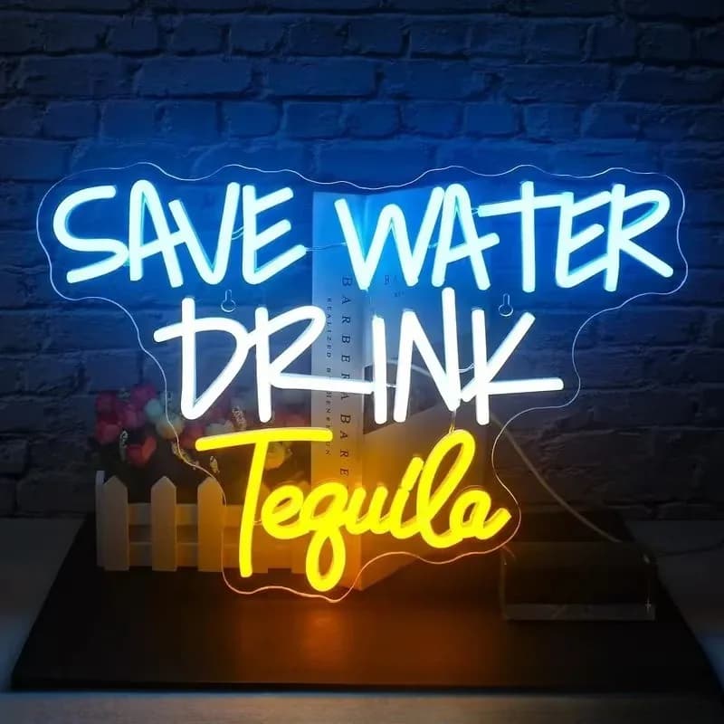 Popular LED Neon Lights SAVE WATER DRINK Tequila English Alphabet Bar Decorative Lights Atmosphere Lights Alphabet