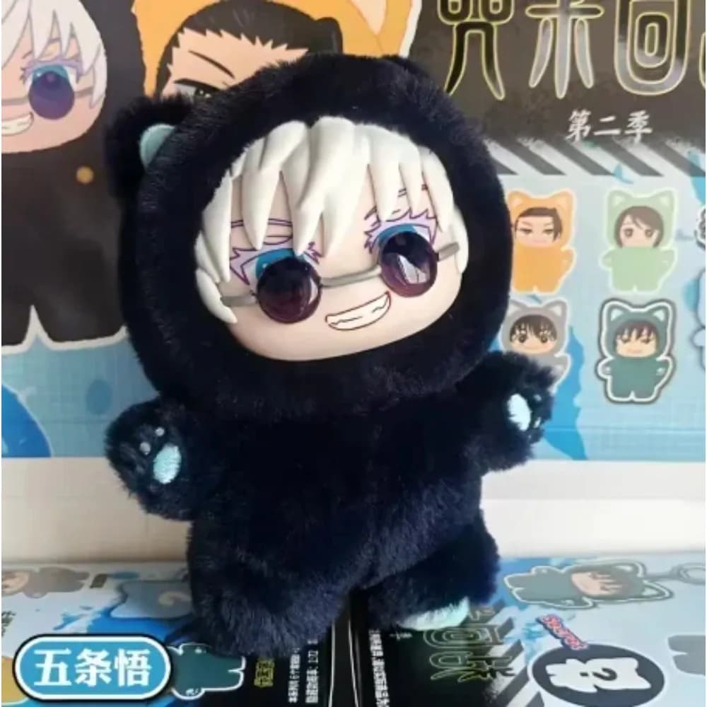 Peluche Ujutsu Kaisen Gojo Satoru, simpatico personaggio anime con cappuccio a orecchie di gatto, bambola di peluche, regalo da collezione per i fan.
