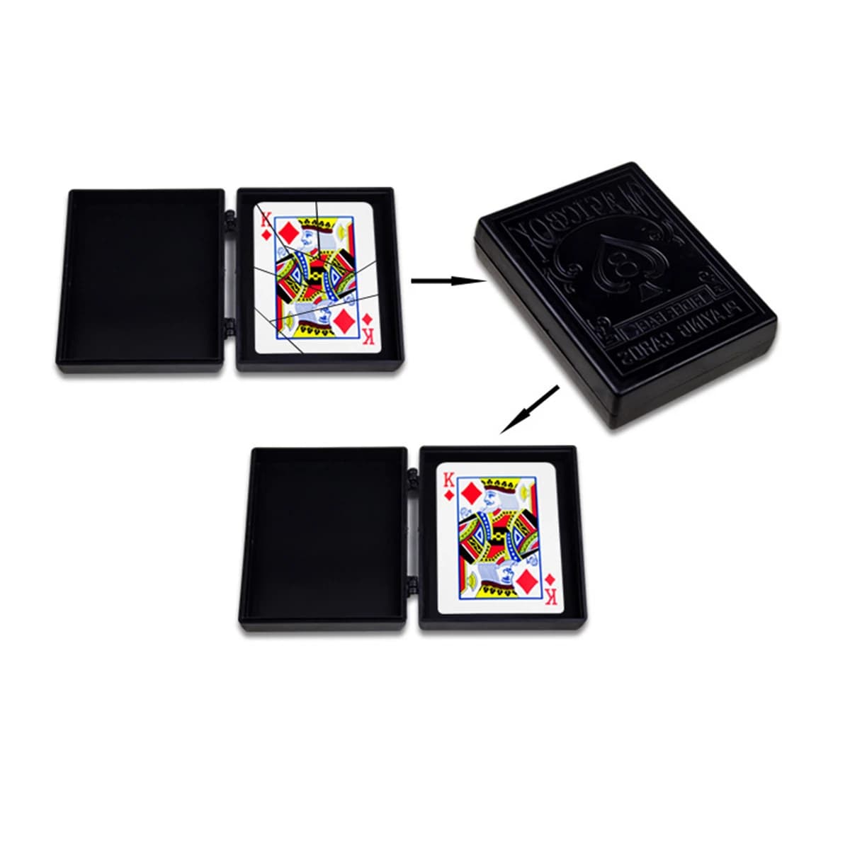 Scatola di ripristino a sorpresa Trucchi magici Scatola di plastica nera Custodia per carte di carta rotta Trucchi magici da vicino Puntelli Giocattoli per bambini Adulti
