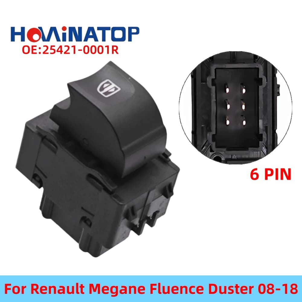 HOWINATOP 254210001R 6Pin Single Power Window Switch Orange Backlight For Renault Megane Fluence Duster 08-18 OEM Replacement