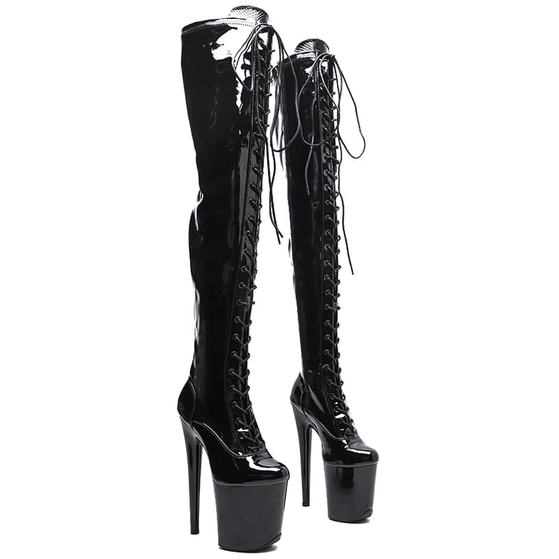 Leecabe 20CM/8 pollici Vernice lucida PU giovane tendenza moda Tacco alto piattaforma spogliarellista Stivale da pole dance