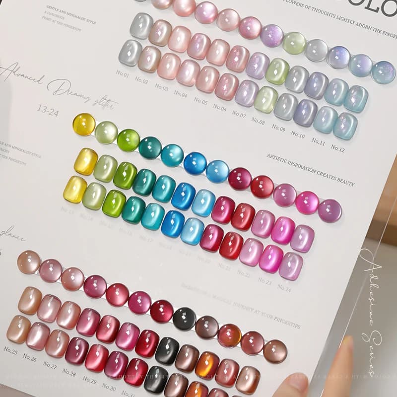 Set of 36 color nail polish gel cat eye effect with sparkling glass beads, 15ml, semi-permanent magnetic gel, removable with immersion, UV gel for nails, for beauty salon