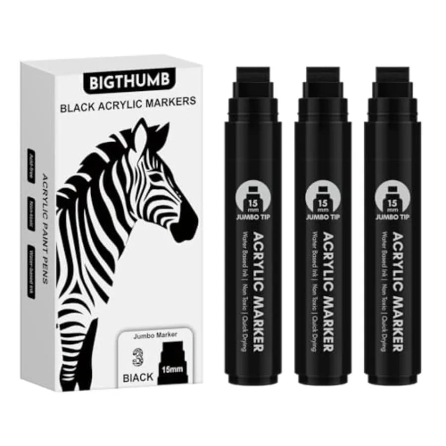 3 Pcs Jumbo Permanent Markers: 15mm Wide Tip Thick Acrylic Paint Pen Large Calligraphy Marker for Rock Painting, Poster, Sign,