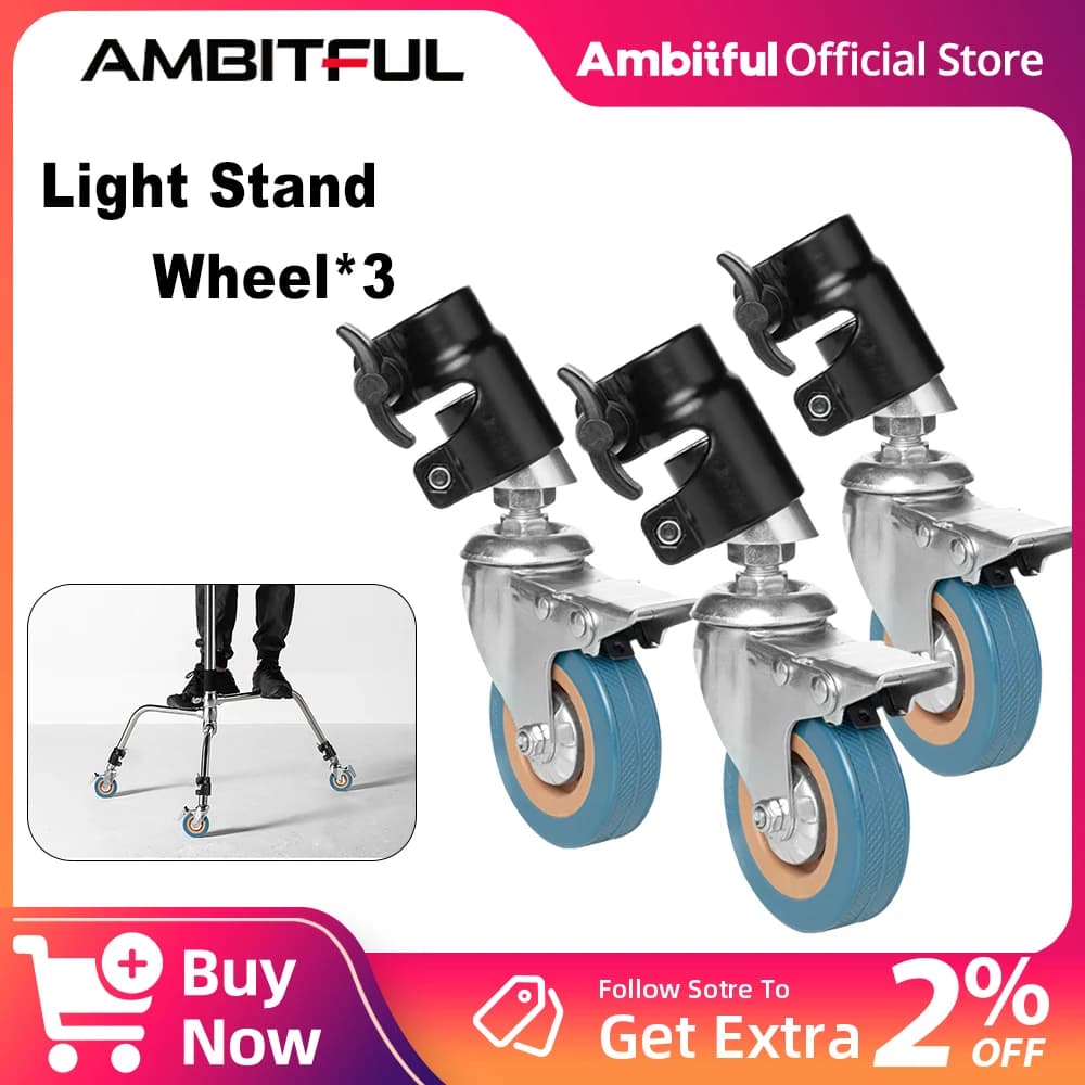 AMBITFUL Set di ruote in metallo con rotelle girevoli con supporto a C da 3 pezzi, diametro 25 mm, per fotografia, supporto per luce pieghevole, treppiede, gamba magica