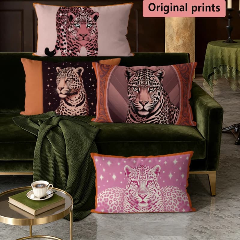 Fodere per cuscini lombari di lusso rosa leopardato, adatte per divano, camera da letto, auto, cuscino rettangolare per la schiena