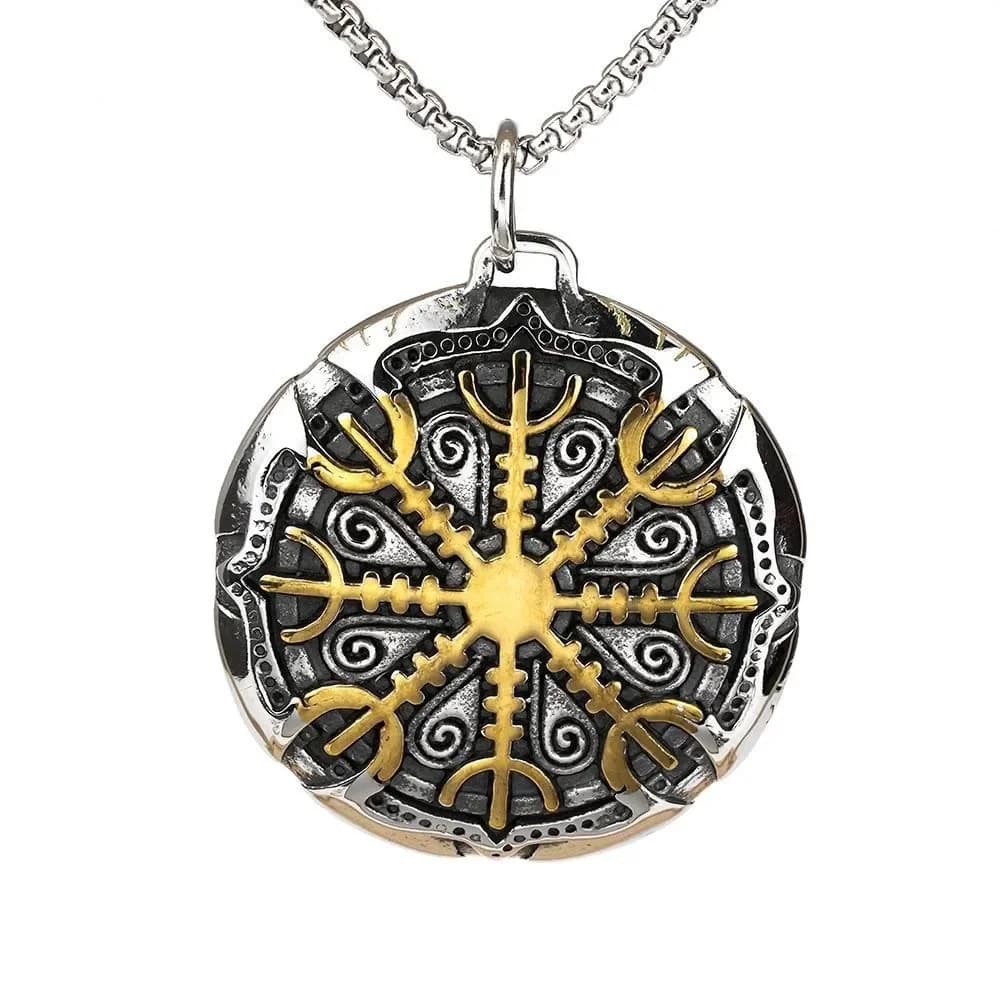 Hot Sale Viking Odin Logo Compass Pendant Necklace Fashion Personality Nordic Style Men and Women