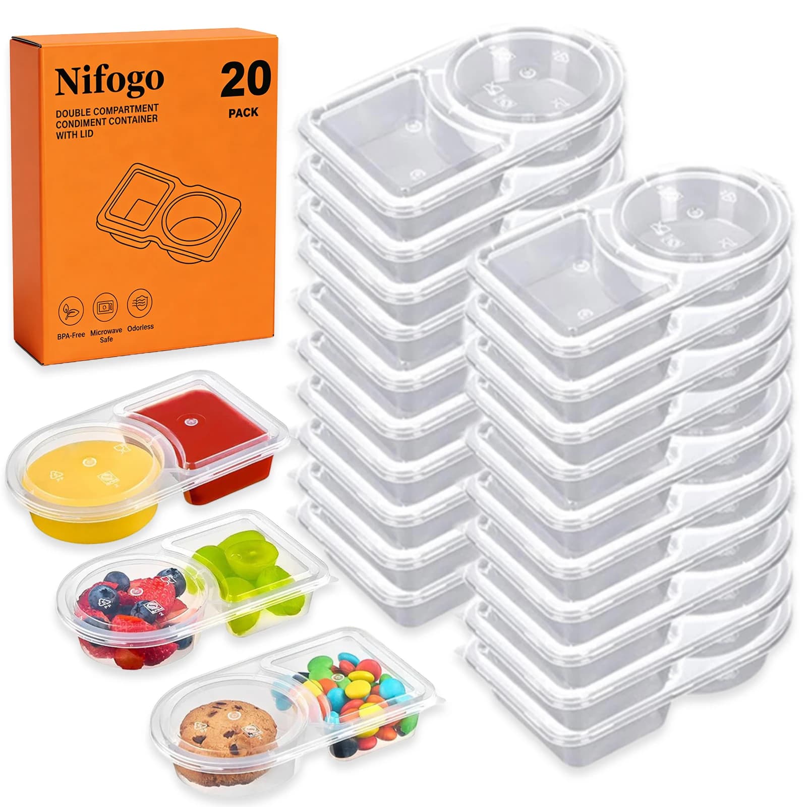 Set di 20 Contenitori Riutilizzabili per Snack con Coperchi, Scatole in Plastica a Doppio Scomparto, Contenitori per il Controllo delle Porzioni e Preparazione dei Pasti
