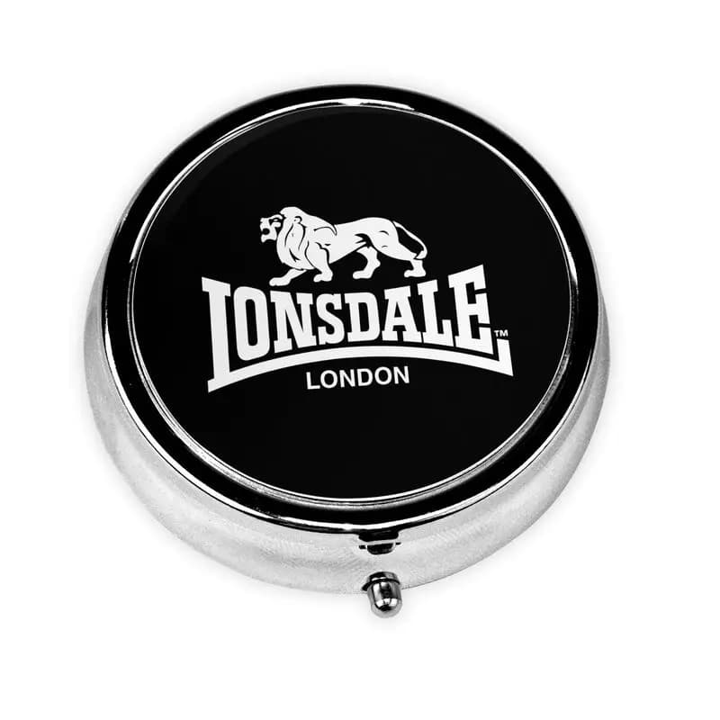 Wallet with Lonsdales print with 3 compartments, portable round nappie holder, metal travel to contain supplements and vitamins