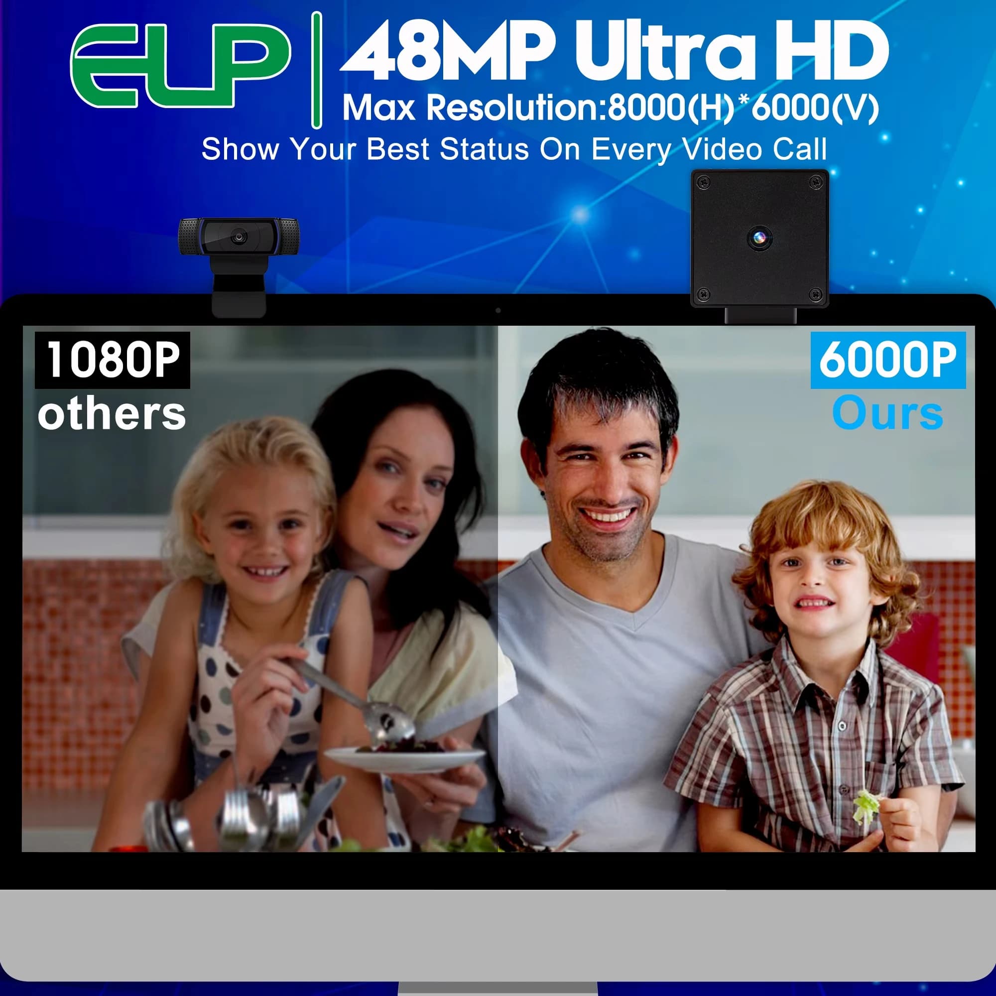 USB camera ELP 48MP with automatic focus Ultra HD 4K 8K Webcam 8000*6000 Camera without distortion for document scanning, industrial inspection