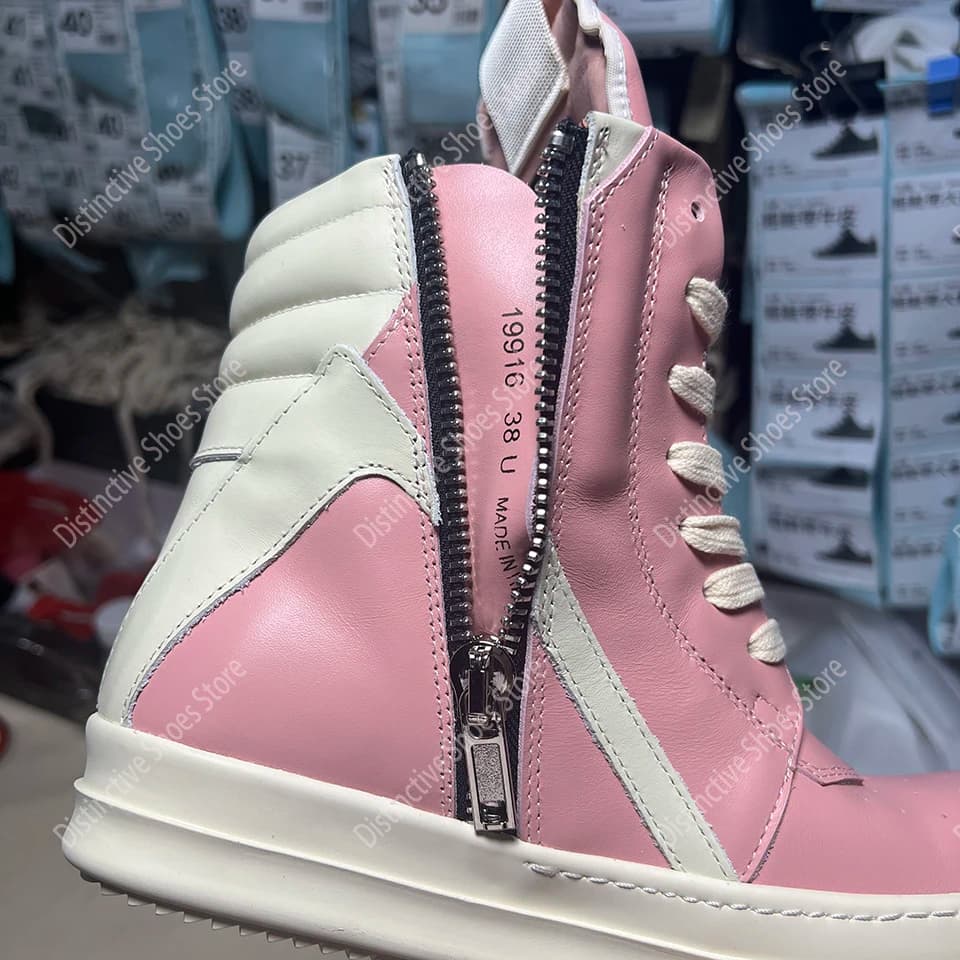 Casual Men Shoes Pink Leather Ankle Boots Luxury Outoor Boot High Top Quality Shoe Zipper Women Sneakers Inverted Triangle Shoes