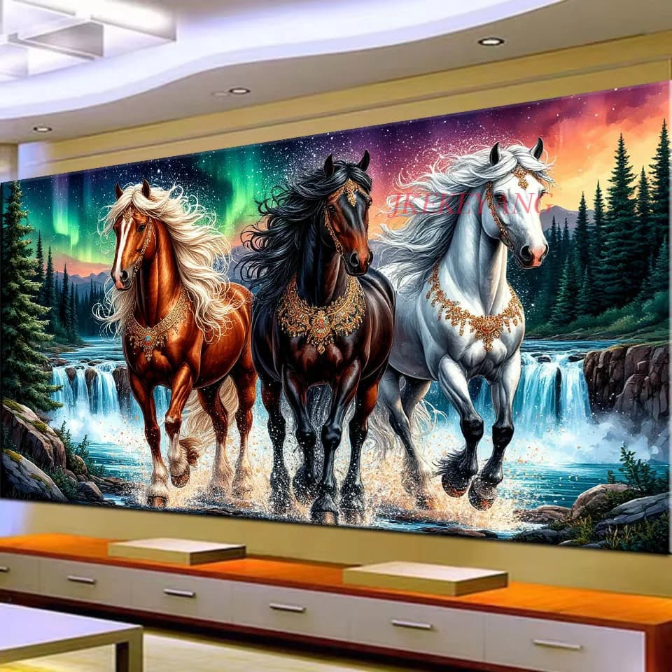 Bella foresta fiume cavallo immagine pittura diamante fai da te punto croce trapani completi diamante mosaico nuova collezione decorazioni per la casa