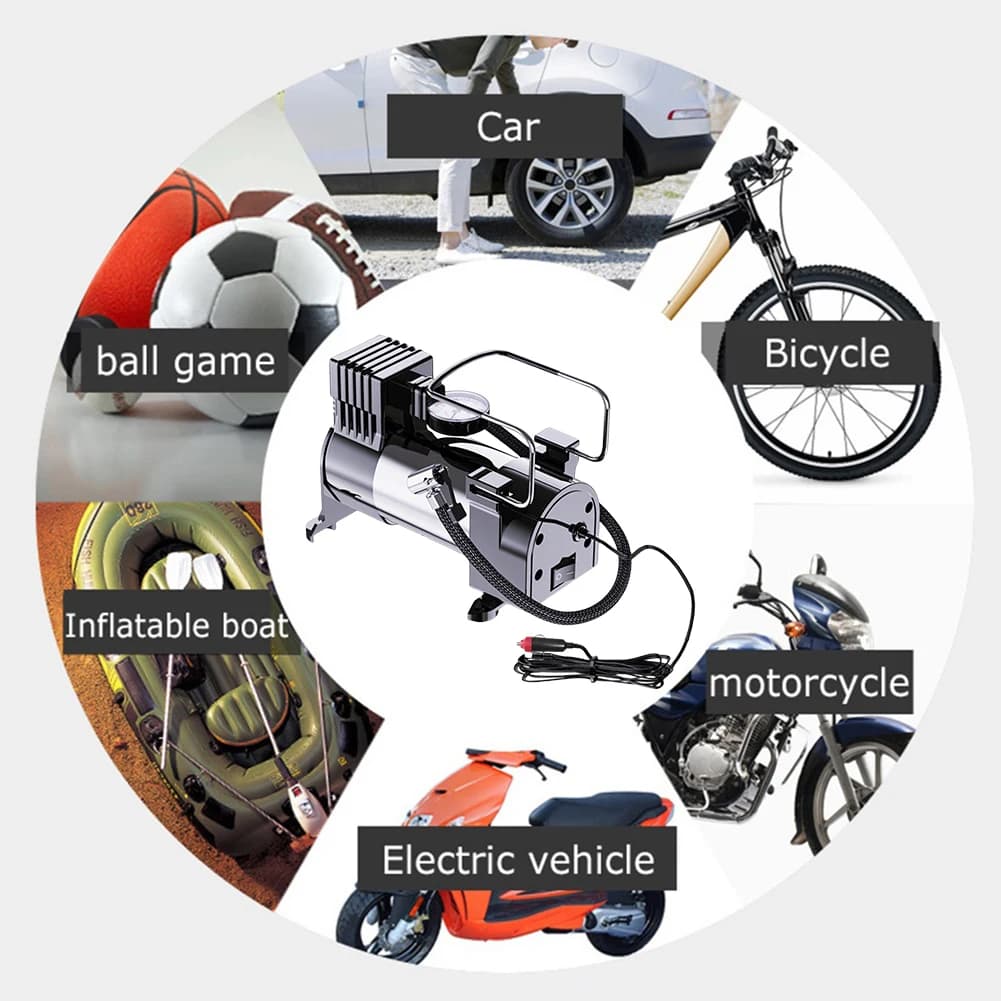 Pompa per pneumatici auto 12V con manometro, pompa elettrica per auto con sistema a cilindro, pompa gonfiabile automatica, gonfiatore per pneumatici per impieghi gravosi