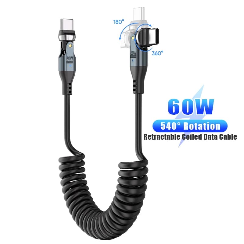 540 ° Cavo USB C a Type C Retrattile a Spirale Rotante per Ricarica Rapida e Trasferimento Dati, Compatibile con iPhone 17, CarPlay, Samsung Galaxy S26