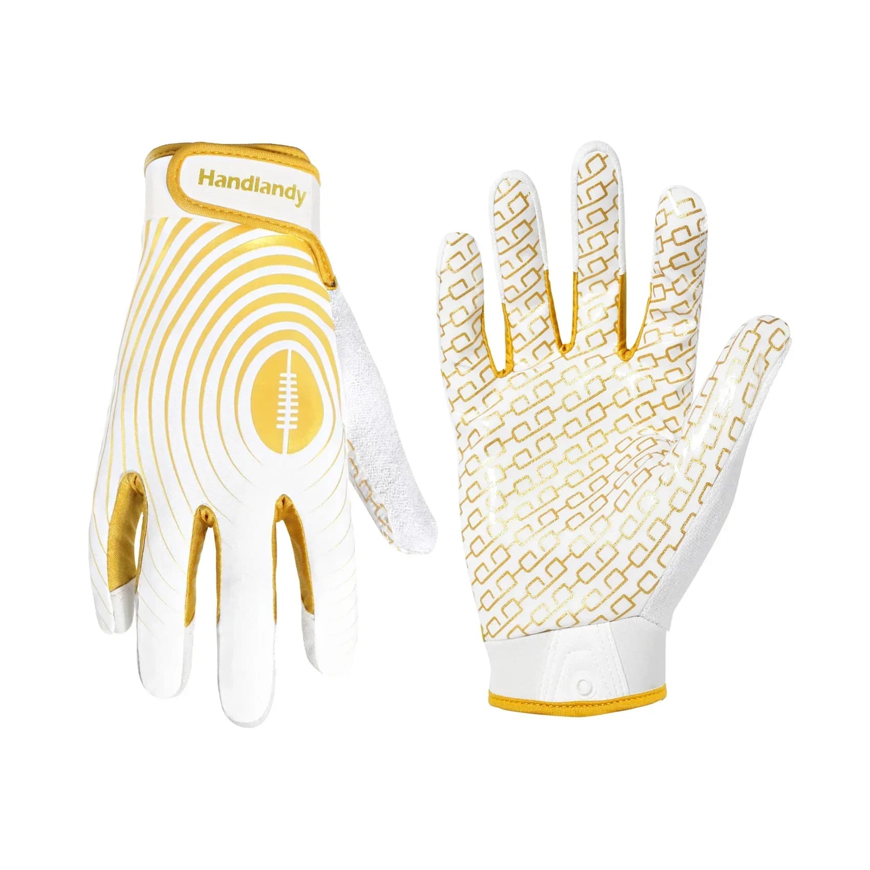 American Football Gloves for Young People, Wide Receiver Gloves for Kids, White and Golden Rugby Gloves