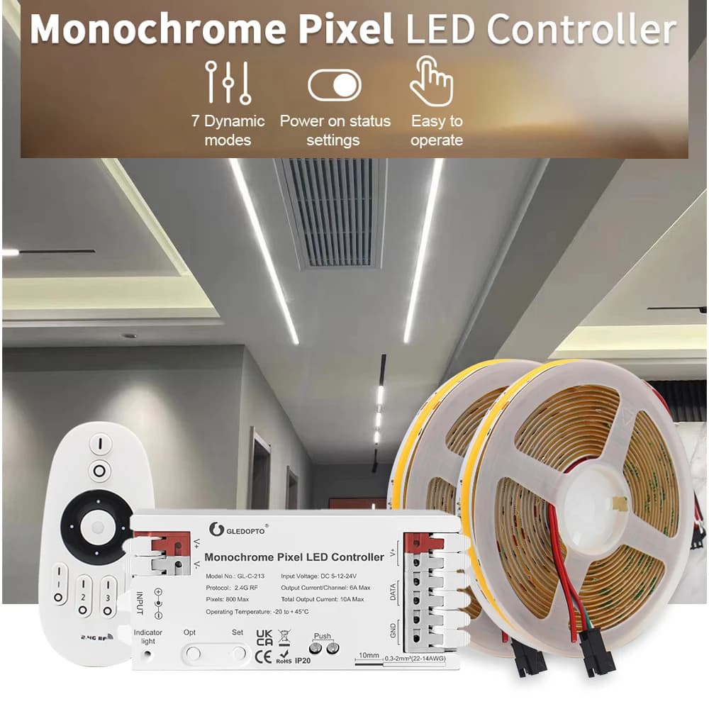 WS2811 COB Luce di striscia LED per acqua corrente 24V Pixel monocromatici Controller LED 2.4G RF Lampada a nastro per casa con nastro scorrevole remoto