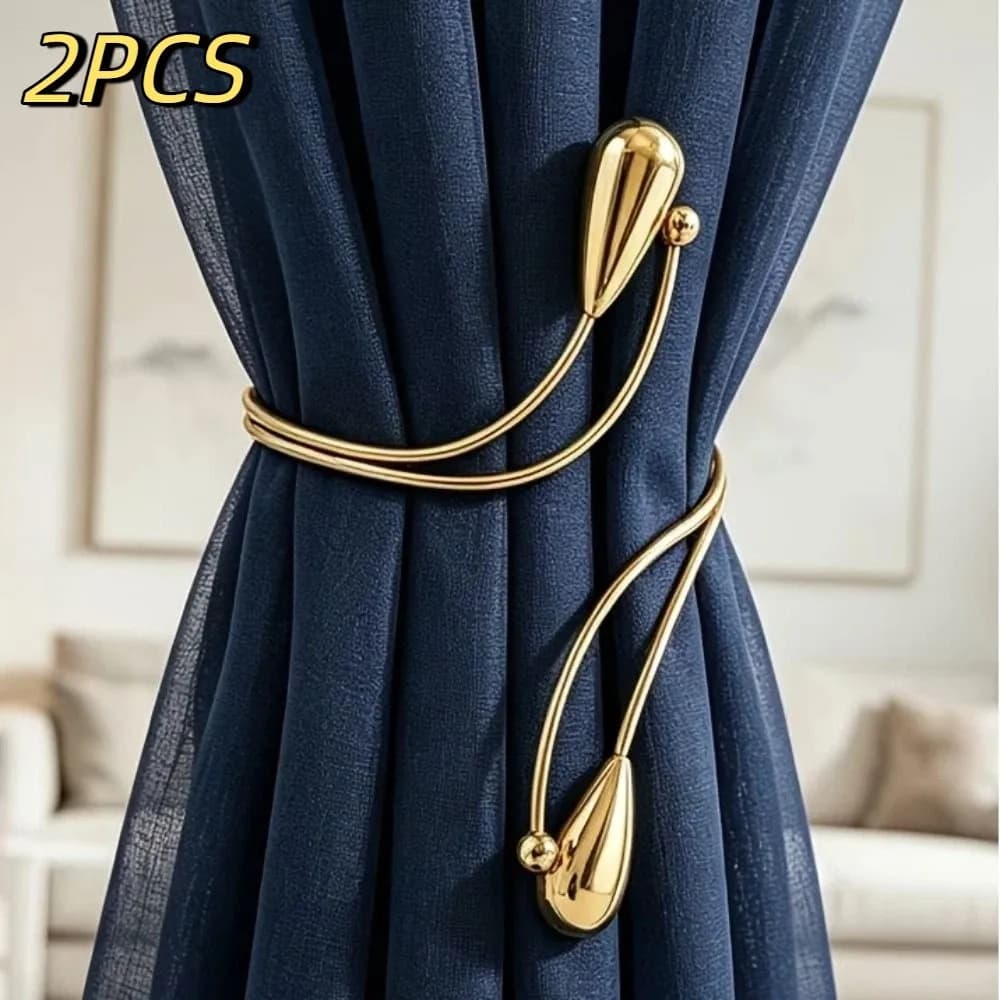 2PCS Adjustable Teardrop Shape Curtain Buckle Belt Arm Ring Metal Curtain Holders Burlap Flower Curtain Holdbacks